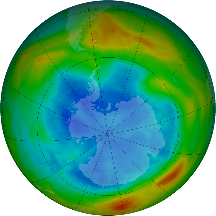 Antarctic ozone map for 27 August 1989